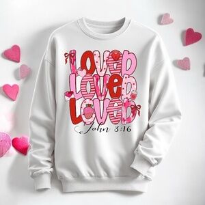 Valentine’s sweatshirt loved 3 times with a message of faith S M L XL white new